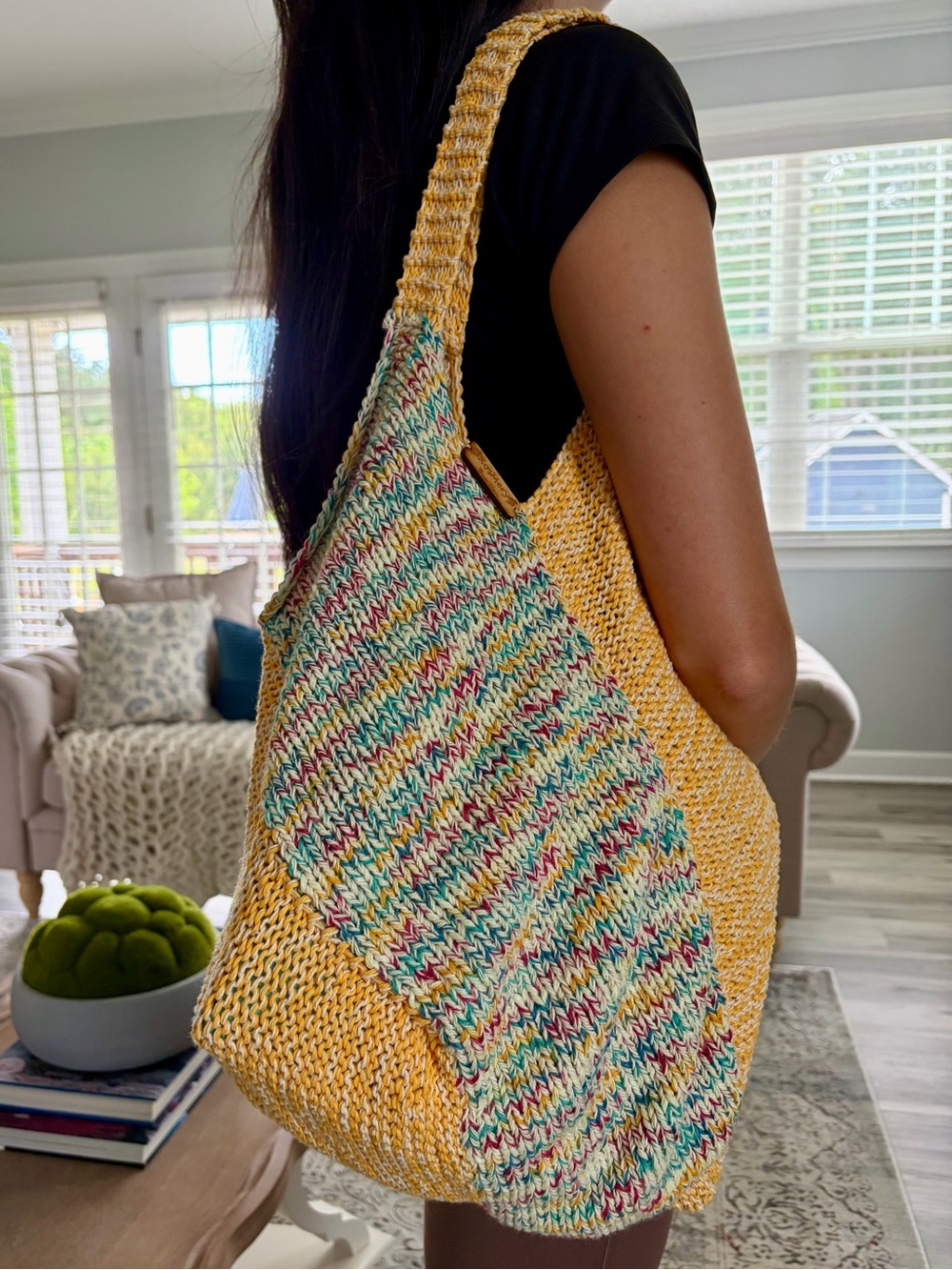 Handmade Yellow Multicolor Knit Shoulder Bag